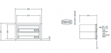 RENZ Briefkastenanlage Unterputz, Eckrahmen, Edelstahl V4A, Kastenformat 370x110x270mm, 2-teilig